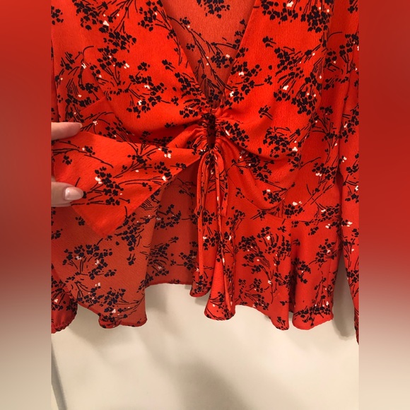 TopShop red peplum tie front style top - Picture 6 of 7